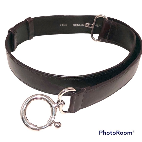 Leather Waist belt, brown, silver hardware, adjustable length,metallic closur - Picture 1 of 9